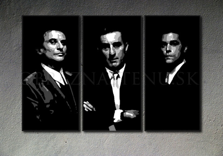 Ručno slikan slika na platnu s motivom Goodfellas, muškarac u odijelu u crno-bijelih nijansama, dramatična atmosfera, tajna | Ručno slikan POP Art slika Goodfellas – proizvod