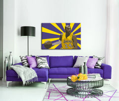 Pop art slika na platnu s motivom Koby Bryant, cvijeće, mapa, priroda, sportski motiv u bijelo-ljubičastih nijansama, energična atmosfera, pogodan za dnevnog boravka – glavna