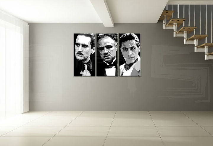 Ručno slikan slika s motivom GODFATHER u crno-bijelih nijansama | Ručno slikan POP Art slika GODFATHER, porodica i snaga i moć – pregled