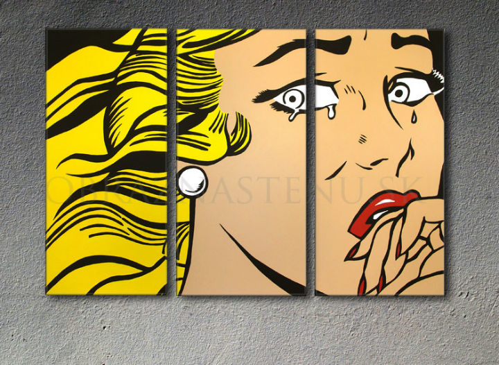 Ručno slikan slika na platnu s motivom LICHTENSTEIN, kosa u žuto-crnih nijansama, melanholična atmosfera, pop kultura | Ručno slikan POP Art slika LICHTENSTEIN – proizvod