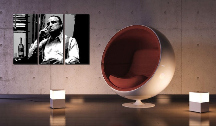 Pop art slika s motivom Marlon Brando, cigara u bijelo-sivih nijansama | Ručno slikan POP Art slika Marlon Brando, kriminalna drama – pregled