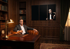 Pop art slika na platnu s motivom Marlon Brando, priroda u crnih nijansama okačena u enterijeru dnevnog boravka, dramatična atmosfera, snaga i moć i elegancija – enterijer
