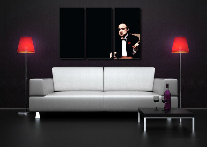 Pop art slika na platnu s motivom Marlon Brando, priroda u crnih nijansama okačena u enterijeru dnevnog boravka, dramatična atmosfera, snaga i moć i elegancija – enterijer, pogled 2