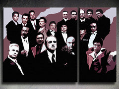 Pop art slika na platnu s motivom The MAFIA Family, automobil u bijelo-crnih nijansama, dramatična atmosfera, porodica i snaga i moć, pogodan za dnevnog boravka – proizvod