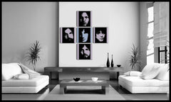 Pop art slika na platnu s motivom Pink Floyd 4 dijelni pf, priroda u bijelo-plavih nijansama okačena u enterijeru kancelarije, muzička istorija – enterijer