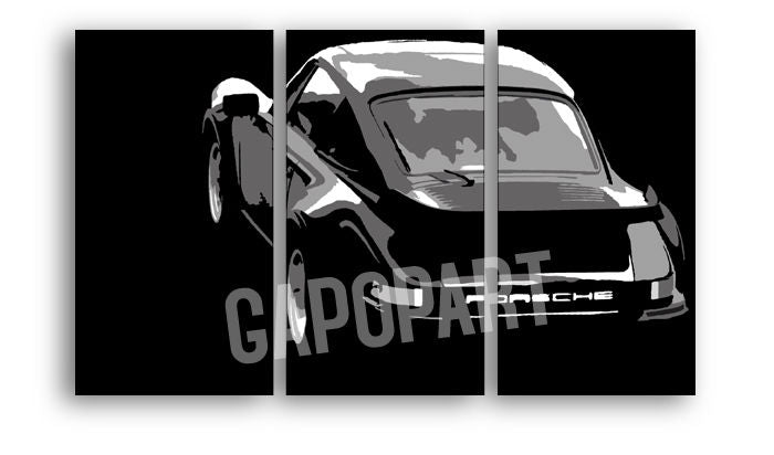 Ručno slikan slika na platnu s motivom PORSCHE 911 u crno-sivih nijansama, luksuzan utisak | Ručno slikan POP Art slika PORSCHE 911 – glavna