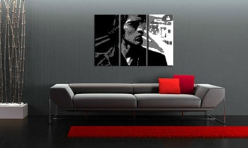 Pop art slika na platnu s motivom Richard Ashcroft, cigara u bijelo-sivih nijansama okačena u enterijeru dnevnog boravka, gradski život | Ručno slikan POP Art slika Richard Ashcroft – enterijer