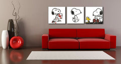 Ručno slikan slika na platnu s motivom SNOOPY, srce u bijelo-crnih nijansama, razigrana atmosfera, ljubav i nostalgija | Ručno slikan POP Art slika SNOOPY – glavna