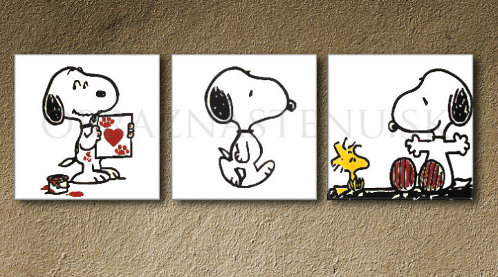 Ručno slikan slika na platnu s motivom SNOOPY, srce u bijelo-crnih nijansama, razigrana atmosfera, ljubav i nostalgija | Ručno slikan POP Art slika SNOOPY – proizvod