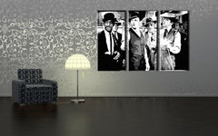 Pop art slika na platnu s motivom Rat Pack, priroda u bijelo-crvenih nijansama okačena u enterijeru dnevnog boravka, nostalgična atmosfera, muzička istorija – enterijer, pogled 3
