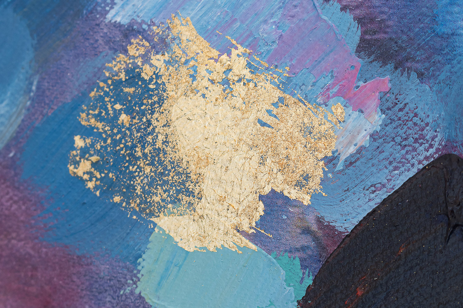 Pop art slika na platnu s motivom nebo, oblaci, pejzaž, religiozni motiv u ljubičasto-plavih nijansama, sanjiva atmosfera, priroda i razmišljanje – proizvod, pogled 2