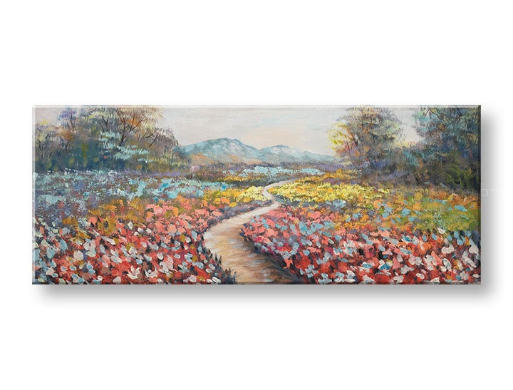 Ručno slikan slika s motivom drveće, nebo, pejzaž u višebojnih nijansama | Slikana slika za zid KRAJINA, priroda i proljetna atmosfera – pregled