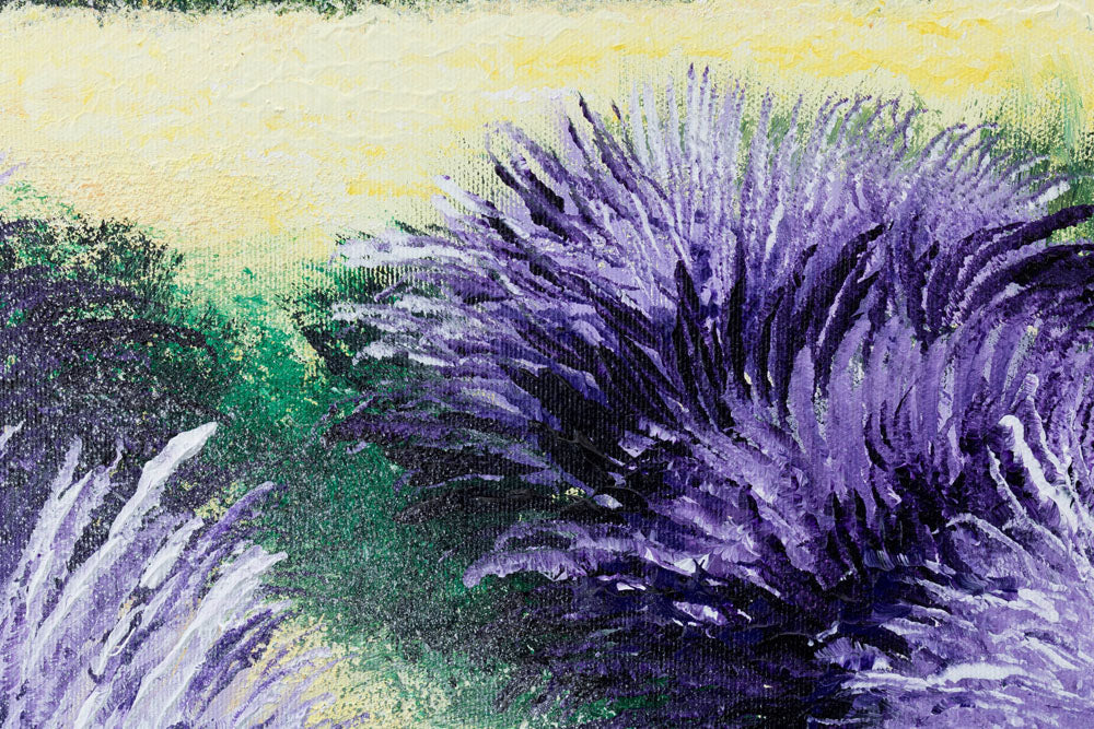 U boho stilu slika na platnu s motivom drvo, nebo, oblaci, pejzaž, cvijeće u ljubičasto-plavih nijansama, mirna atmosfera, priroda, pogodan za kuhinje – proizvod, pogled 4