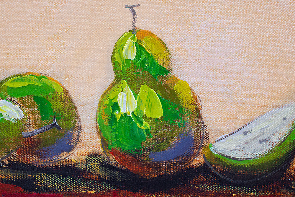 Pop art slika na platnu s motivom HRUŠKY, voće, pejzaž, priroda u bež-smeđih nijansama, mirna atmosfera, priroda, pogodan za kuhinje – proizvod