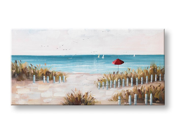 U boho stilu slika s motivom PLAŽA, okean, more i plaža u bijelo-bežih nijansama | Slikana slika za zid PLAŽA, primorski život – pregled
