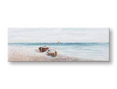 U boho stilu slika na platnu s motivom PLAŽA, okean, nebo, more i plaža u bijelo-bežih nijansama, mirna atmosfera, samoća, pogodan za dnevnog boravka – glavna