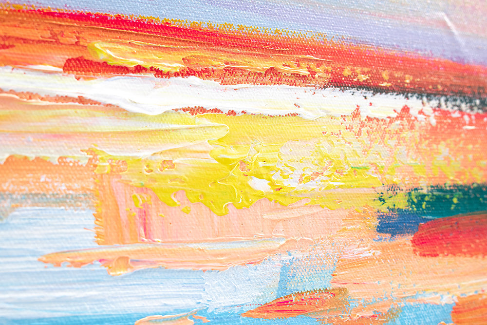 Pop art slika na platnu s motivom ZALAZAK SUNCA, okean, nebo, pejzaž u ljubičasto-plavih nijansama, mirna atmosfera, priroda, pogodan za kancelarije – proizvod, pogled 3