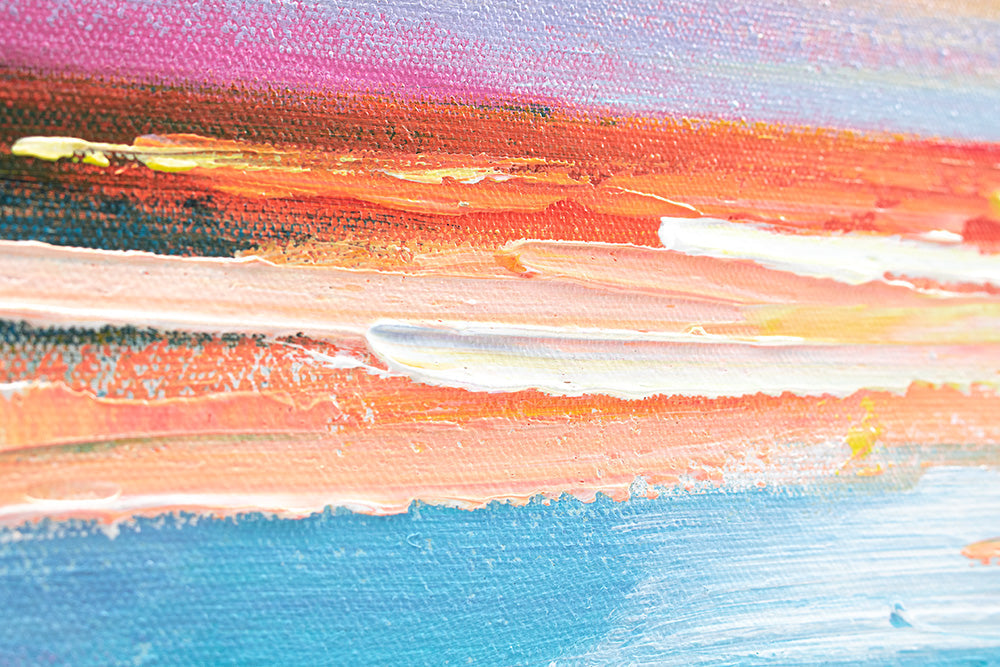Pop art slika na platnu s motivom ZALAZAK SUNCA, okean, nebo, pejzaž u ljubičasto-plavih nijansama, mirna atmosfera, priroda, pogodan za kancelarije – proizvod, pogled 4