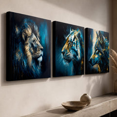 Set Wild Kingdom detalj – tri slike na zidu izbliza, vidljivi gallery-wrap rubovi i akrilni detalji