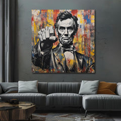 Moderan slika na platnu s motivom Abraham Lincoln - Sila histórie u crno-žutih nijansama, snaga i moć | Slika Abraham Lincoln - Sila histórie – proizvod