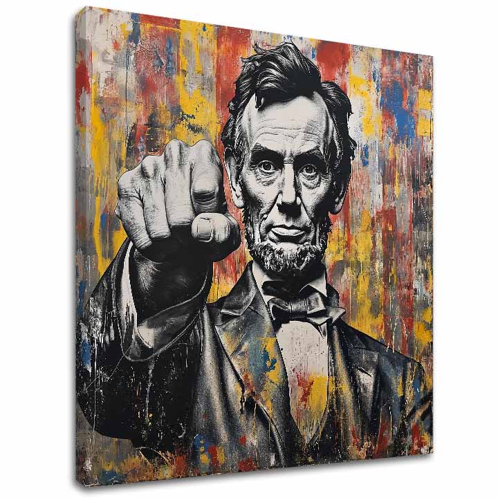 Moderan slika na platnu s motivom Abraham Lincoln - Sila histórie u crno-žutih nijansama, snaga i moć | Slika Abraham Lincoln - Sila histórie – glavna