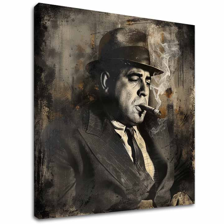 Moderan slika na platnu s motivom Al Capone - Dym i moc u crno-bijelih nijansama | Slika Al Capone - Dym i moc, zidna dekoracija – glavna