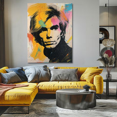 Moderan slika na platnu s motivom Andy Warhol - Farby popovej revolúcie, kosa u crno-žutih nijansama, energična atmosfera | Slika Andy Warhol - Farby popovej revolúcie – proizvod, pogled 2