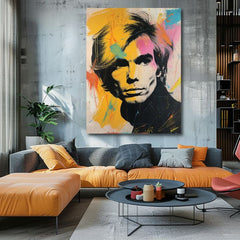 Moderan slika na platnu s motivom Andy Warhol - Farby popovej revolúcie, kosa u crno-žutih nijansama, energična atmosfera | Slika Andy Warhol - Farby popovej revolúcie – proizvod