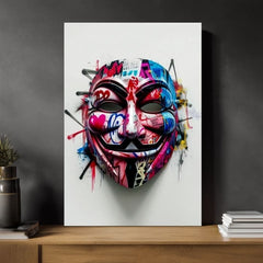 Moderan slika na platnu s motivom Anonymous Mask u bijelo-crnih nijansama, energična atmosfera | Slika Anonymous Mask – proizvod