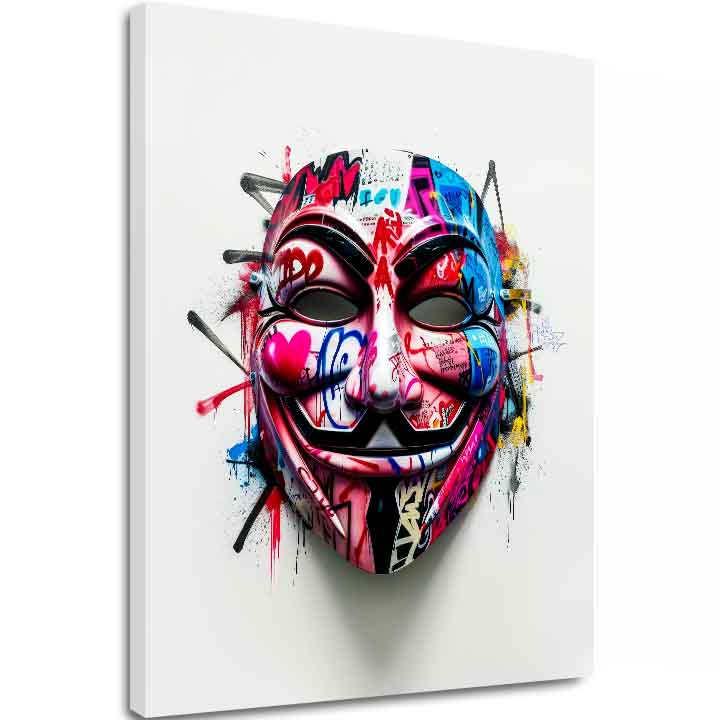 Moderan slika na platnu s motivom Anonymous Mask u bijelo-crnih nijansama, energična atmosfera | Slika Anonymous Mask – glavna
