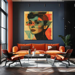 Moderan slika na platnu s motivom Nezaboravna ljepota, naočale u tirkizno-narandžastih nijansama, ikonografija | Audrey Hepburn slika na platnu - Nezaboravna ljepota – proizvod