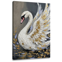 Slika bijeli labud na platnu — 3D vizualizacija canvasa s vidljivim drvenim okvirom, Papilora Premium Art.