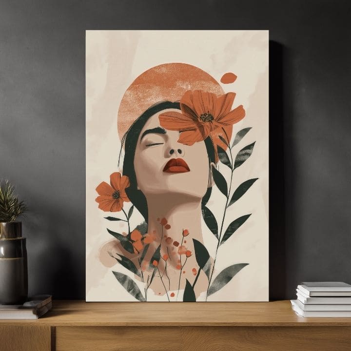 Moderan slika na platnu s motivom Blooming Soul, cvijeće, sunce, lišće u krem-narandžastih nijansama, mirna atmosfera, priroda i ljepota | Slika Blooming Soul – proizvod