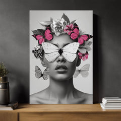 Moderan slika na platnu s motivom Butterfly Vision, leptiri, cvijeće u bijelo-crnih nijansama, eterična atmosfera, ljepota i snovi | Slika Butterfly Vision – proizvod