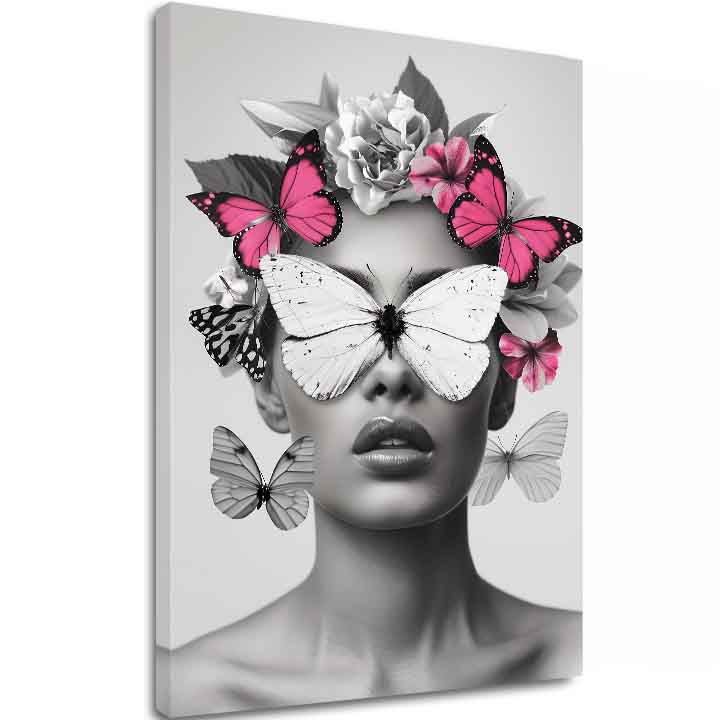 Moderan slika na platnu s motivom Butterfly Vision, leptiri, cvijeće u bijelo-crnih nijansama, eterična atmosfera, ljepota i snovi | Slika Butterfly Vision – glavna