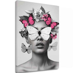 Moderan slika na platnu s motivom Butterfly Vision, leptiri, cvijeće u bijelo-crnih nijansama, eterična atmosfera, ljepota i snovi | Slika Butterfly Vision – glavna