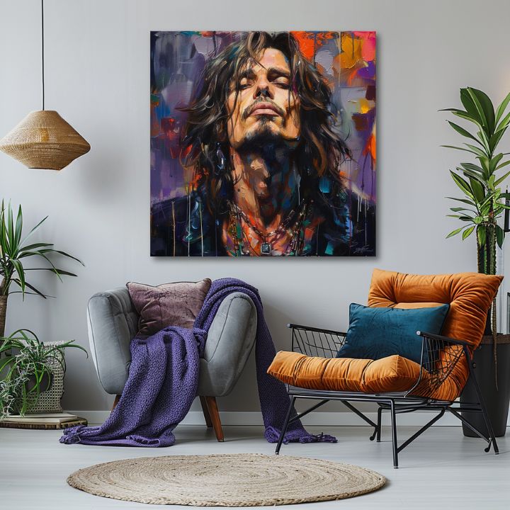 Moderan slika na platnu s motivom Chris Cornell - Hlas grunge scény u ljubičasto-narandžastih nijansama, rock and roll | Slika Chris Cornell - Hlas grunge scény – proizvod, pogled 2