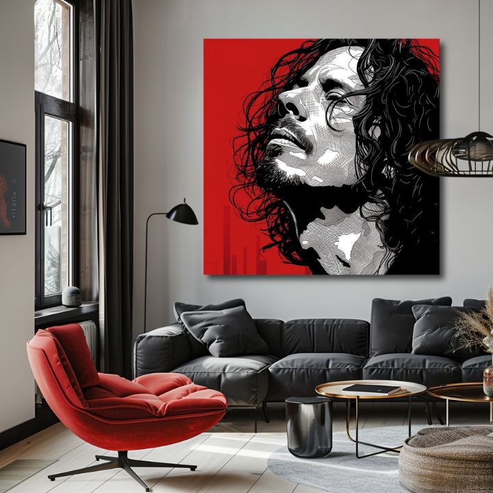 Moderan slika na platnu s motivom muškarac, lice u crveno-crnih nijansama, dramatična atmosfera | Chris Cornell slika na platnu - Rocková strast – proizvod, pogled 2