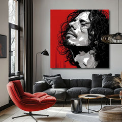 Moderan slika na platnu s motivom muškarac, lice u crveno-crnih nijansama, dramatična atmosfera | Chris Cornell slika na platnu - Rocková strast – proizvod, pogled 2