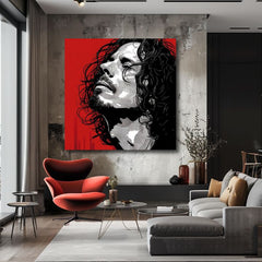 Moderan slika na platnu s motivom muškarac, lice u crveno-crnih nijansama, dramatična atmosfera | Chris Cornell slika na platnu - Rocková strast – proizvod