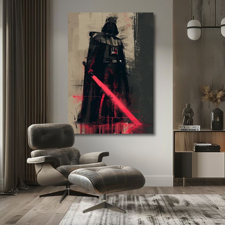 Moderan slika na platnu s motivom Darth Vader - Temná snaga na platnu u crno-sivih nijansama, snaga i moć | Slika Darth Vader - Temná snaga na platnu – proizvod, pogled 2
