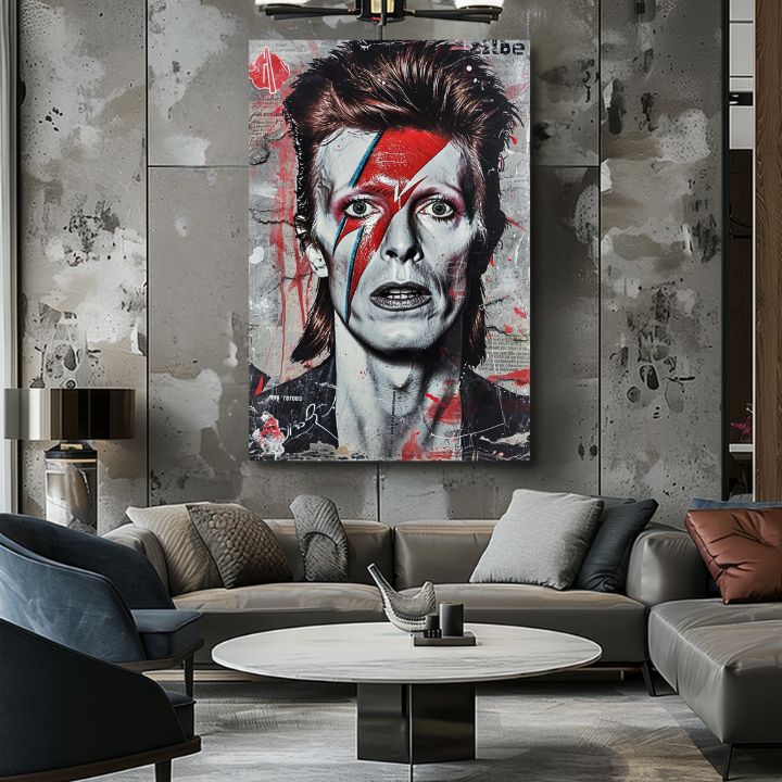 Moderan slika na platnu s motivom Davida Bowieho - Ikona hudby i štýlu u bijelo-crnih nijansama, intenzivna atmosfera, muzička istorija i ikonografija – proizvod