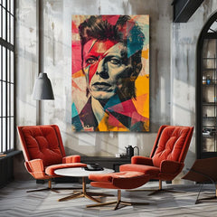 Moderan slika na platnu s motivom lice u crveno-tirkiznih nijansama, energična atmosfera, rock and roll i slava | David Bowie slika na platnu - Rebel s dušou umelca – proizvod