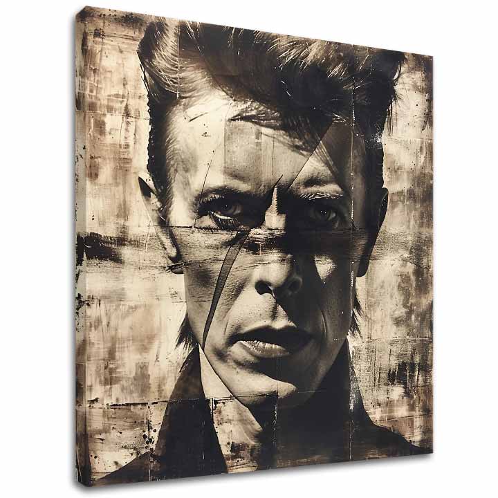 Moderan slika na platnu u smeđe-bijelih nijansama, muzička istorija i ikonografija | David Bowie slika na platnu - Nelútostný pogled – glavna