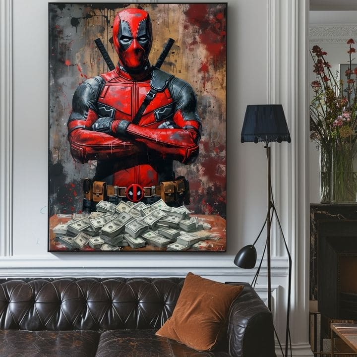 Moderan slika na platnu s motivom Deadpool: Peniaze i chaos u crnih nijansama | Slika Deadpool: Peniaze i chaos, zidna dekoracija – proizvod, pogled 4