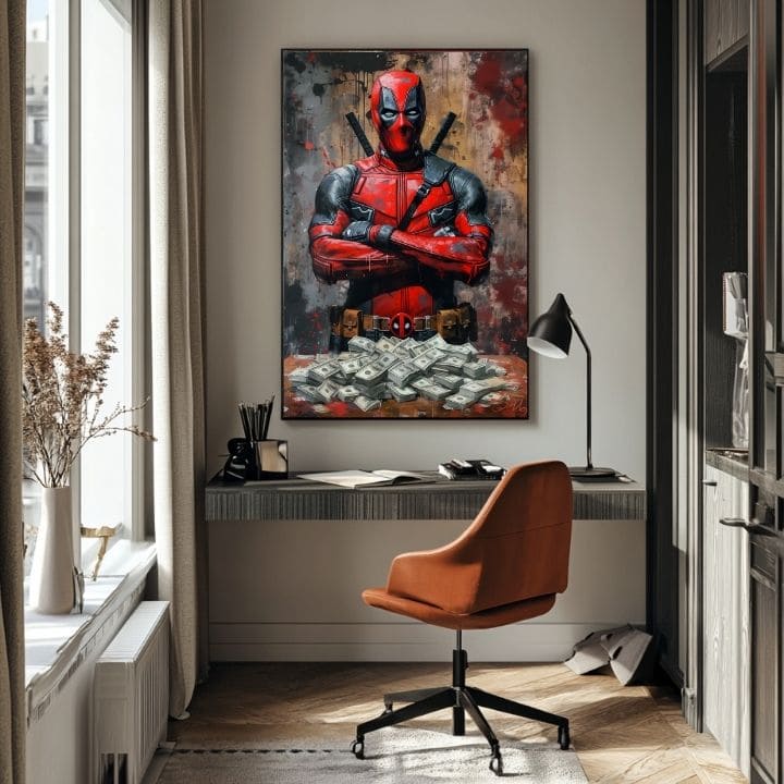 Moderan slika na platnu s motivom Deadpool: Peniaze i chaos u crnih nijansama | Slika Deadpool: Peniaze i chaos, zidna dekoracija – proizvod, pogled 5