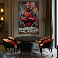 Moderan slika na platnu s motivom Deadpool: Peniaze i chaos u crnih nijansama | Slika Deadpool: Peniaze i chaos, zidna dekoracija – proizvod