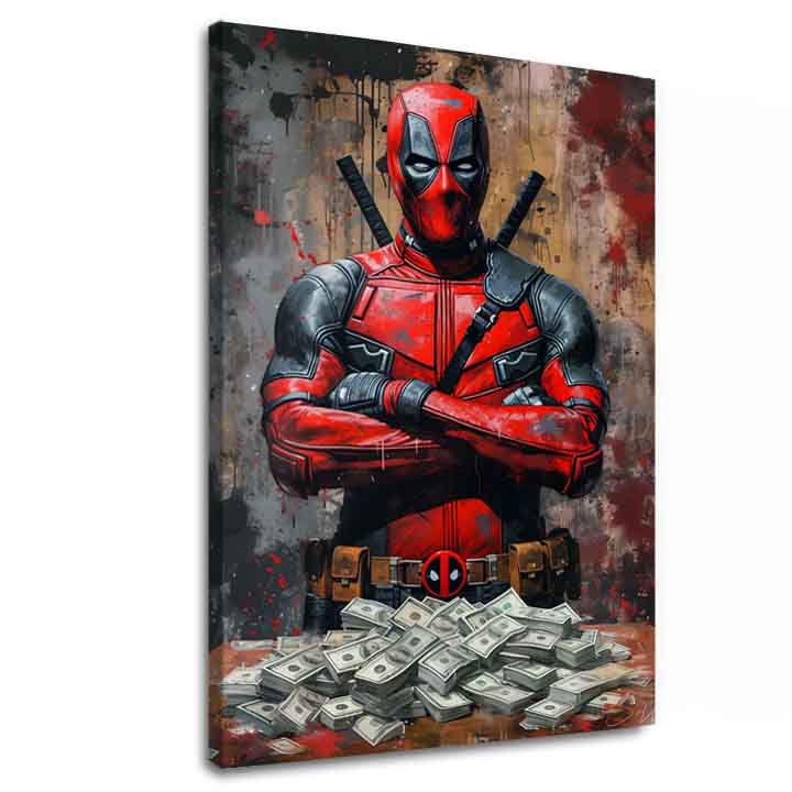 Moderan slika na platnu s motivom Deadpool: Peniaze i chaos u crnih nijansama | Slika Deadpool: Peniaze i chaos, zidna dekoracija – glavna