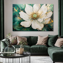 Ručno slikan slika na platnu s motivom vzácny okamih, lišće u tirkizno-zelenih nijansama, elegantna atmosfera, priroda i elegancija | Slika vzácny okamih – proizvod