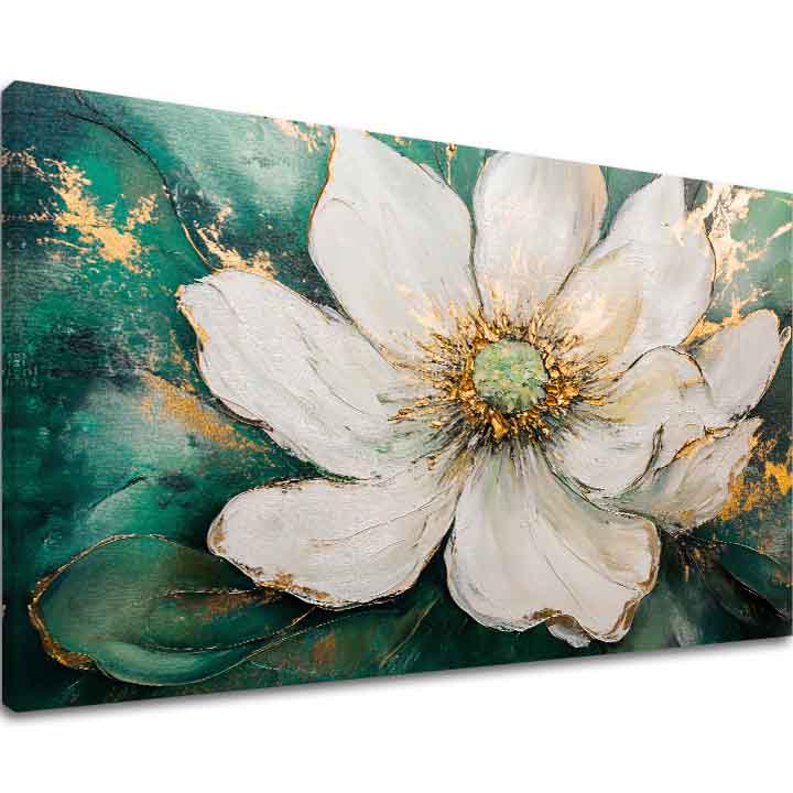 Ručno slikan slika na platnu s motivom vzácny okamih, lišće u tirkizno-zelenih nijansama, elegantna atmosfera, priroda i elegancija | Slika vzácny okamih – glavna